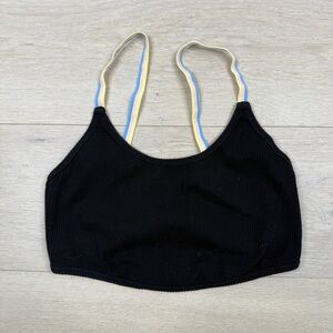 Free People Black Ribbed Crop Top with Striped Straps